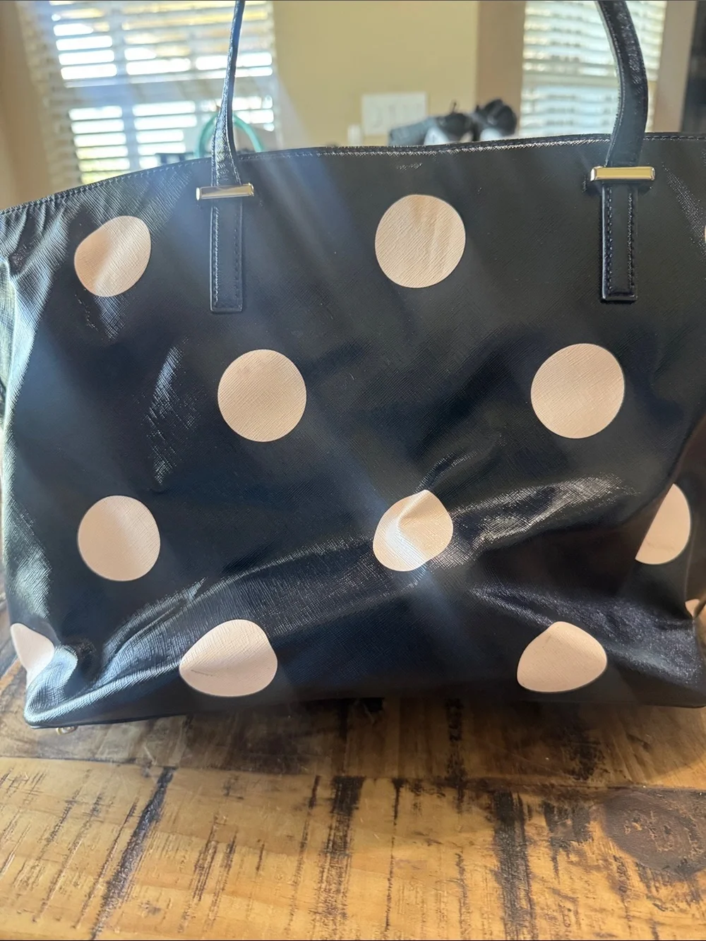 kate spade Navy Tote with Cream Polka Dots and Pink Wallet